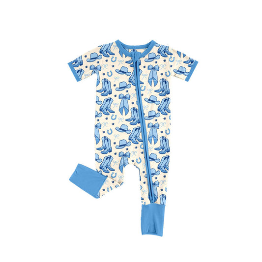 Preorder (moq 5)Baby Girls Bows Boots Hats Western Two Way Zip Convertible Rompers