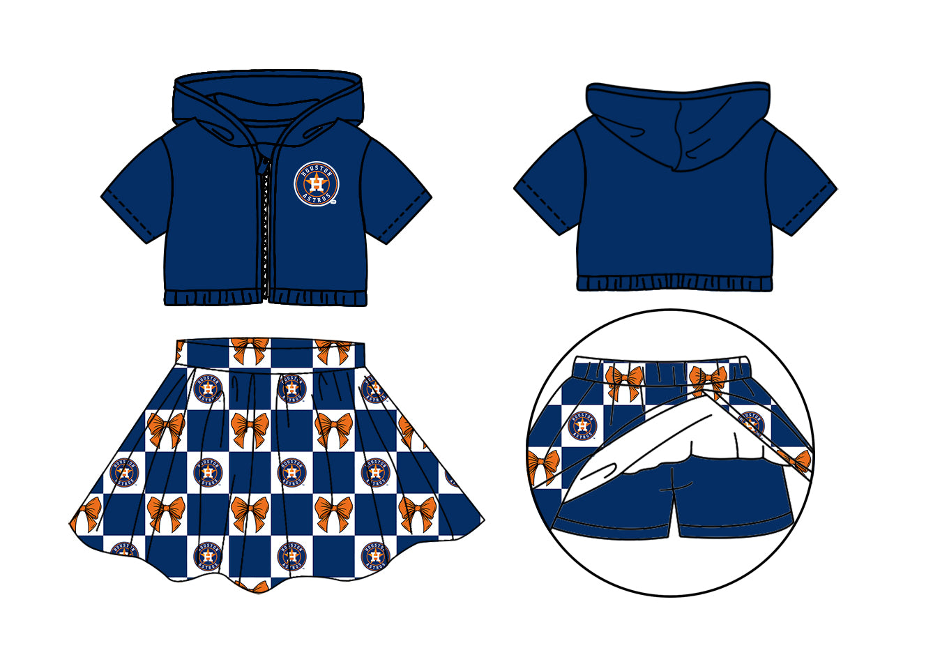 Preorder (moq 5)Baby Girls H Stars Bows Zip Hoodie Jackets Skirt Short Team Clothes Sets