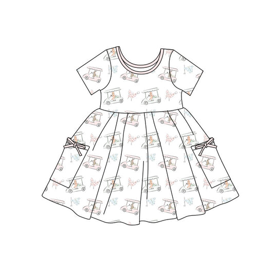 Preorder(moq 5) Baby Girls Golf Trucks Butterfly Pockets Knee Length Dresses
