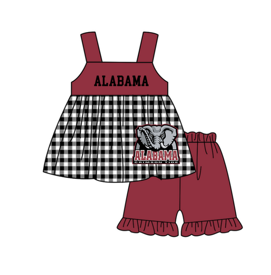 Preorder moq 5 Baby Girls Alabama Elephants Tunic Ruffle Short Team Clothes Set