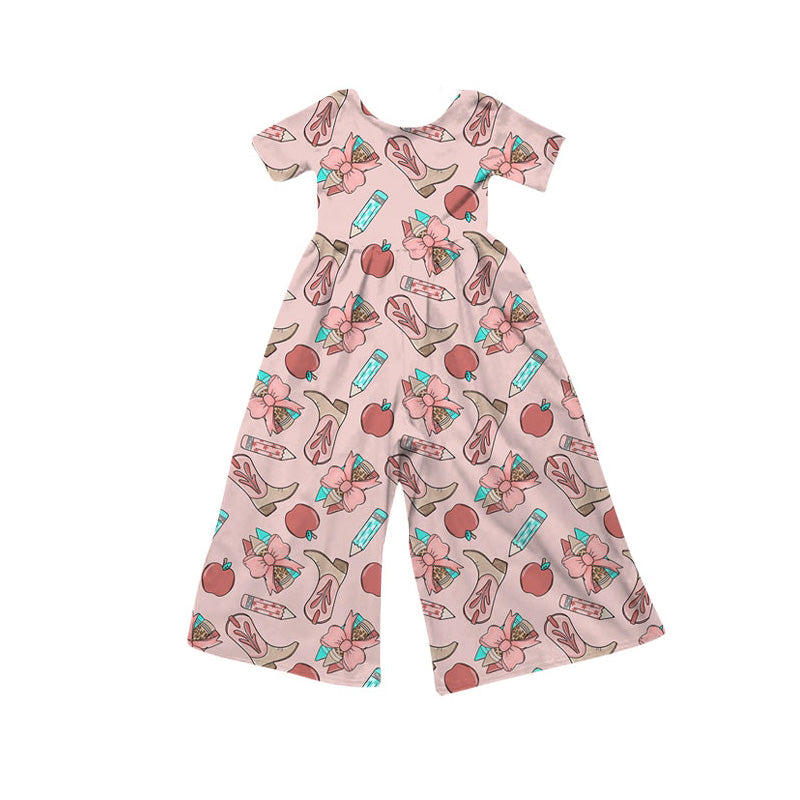 Preorder (moq 5)Baby Girls Pencils Boots Apples Back to School Pant Jumpsuits