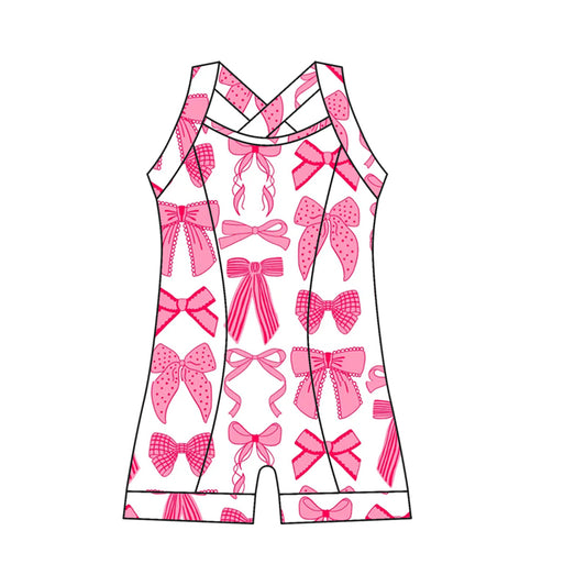 Preorder moq 10 Baby Girls Strap Pink Bows Plaid Activity Wear Yoga Jumpsuits