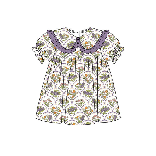 Preorder moq 5 Baby Girls Colorful Flowers Collar Knee Length Dresses
