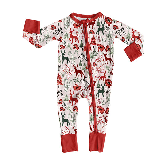 Preorder (moq 5)Baby Girls Bows Deer Christmas Two Way Zip Convertible Rompers