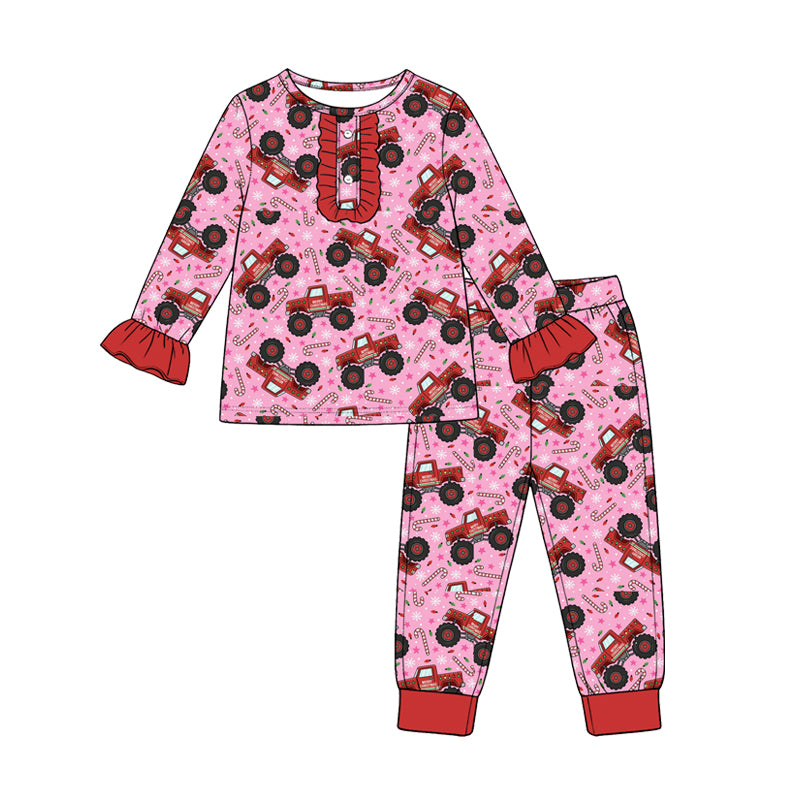 Preorder (moq5) Girls Christmas Santa Print Long Sleeve Pajama Set Kids Two-Piece Sleepwear
