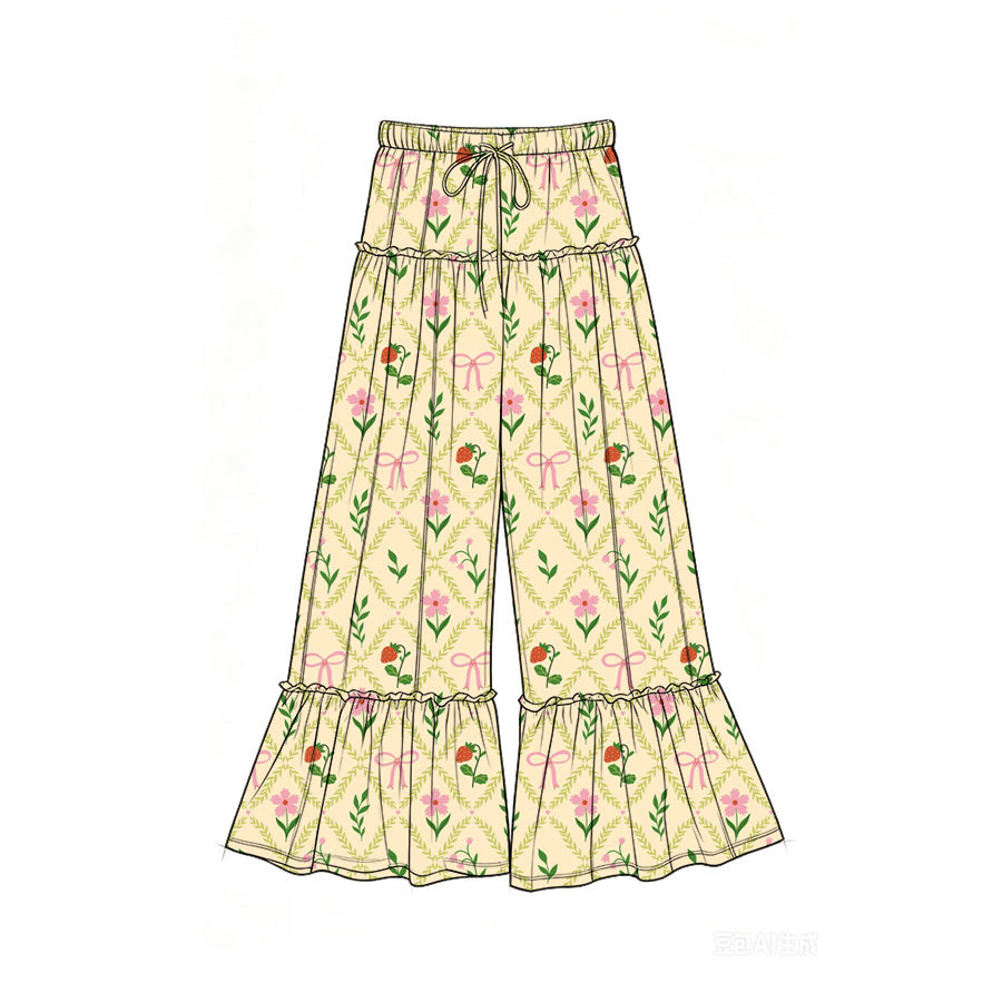 Preorder (moq 5)Baby Girls Bows Flowers Checked Bell Bottom Pants