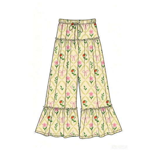 Preorder (moq 5)Baby Girls Bows Flowers Checked Bell Bottom Pants