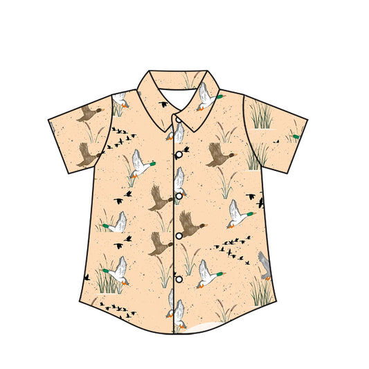 Preorder moq 10 Baby Boys Short Sleeves Ducks Plaid Button Shirt Top