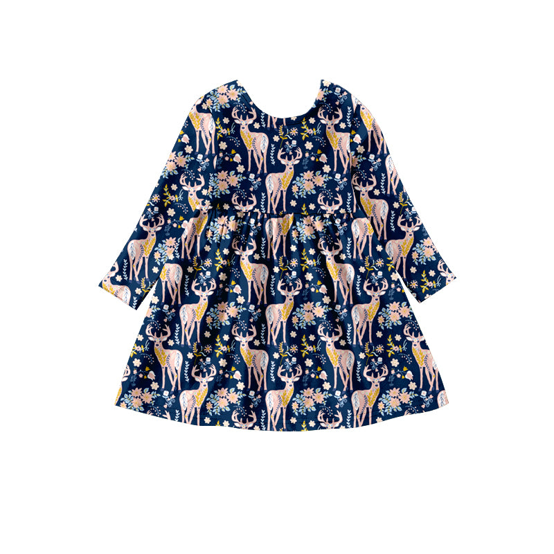 Preorder (moq 5)Baby Girls Flowers Deer Hunting Knee Length Dresses