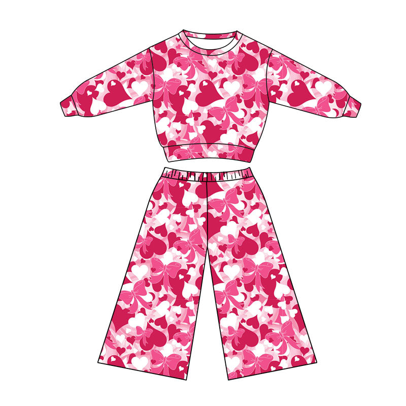 Preorder(moq 5) Baby Girls Pink Hearts Camo Top Flare Pants Valentine Clothes Sets