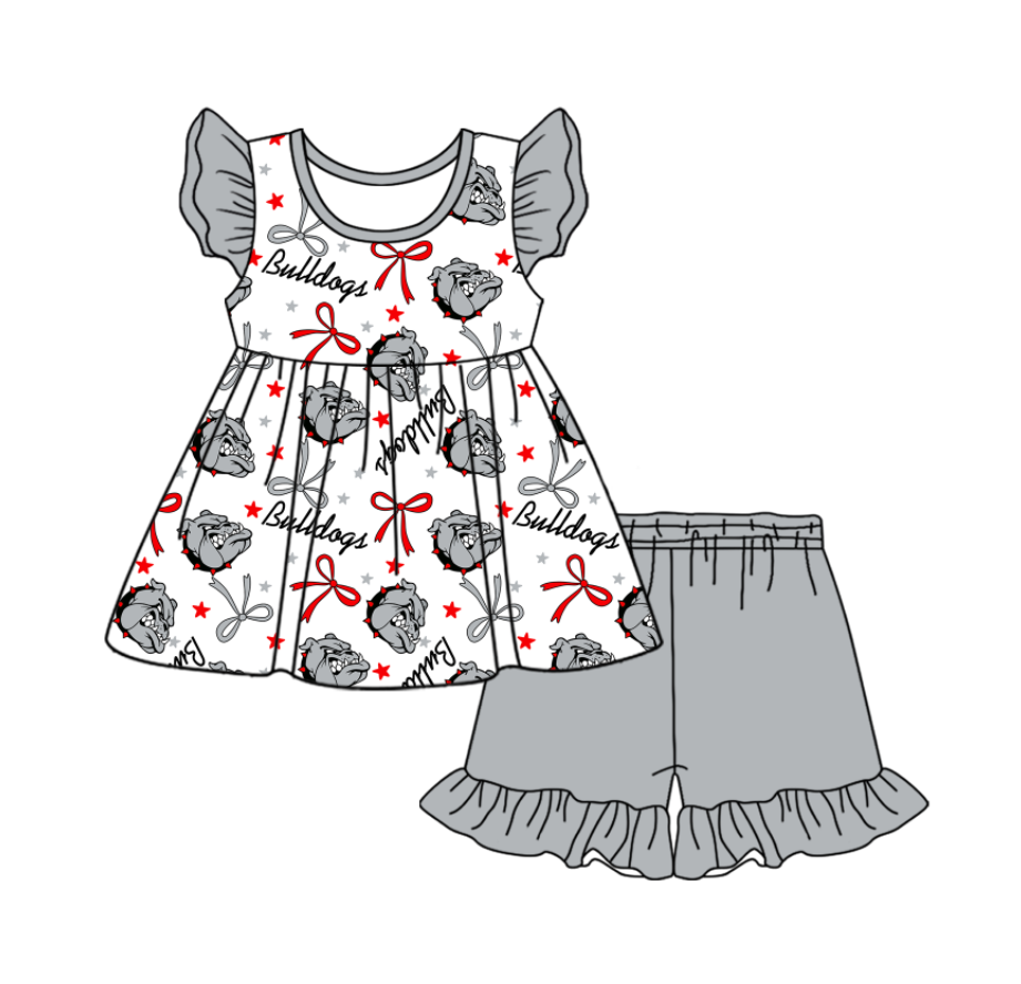 Preorder (moq 5)Baby Girls Flutter Sleeve Bows Stars Tunic Ruffle Short Team Clothes Sets