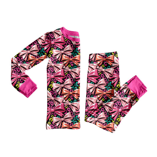 Preorder (moq 5)Baby Girls Colorful Leopard Bows Top Pants Pajamas Sets