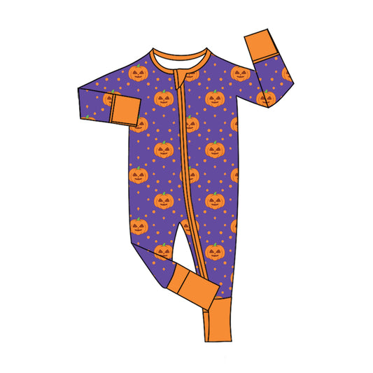 Preorder (moq 5)Baby Boys Ghost Pumpkins Polka Dots Halloween Two Way Zip Convertible Rompers