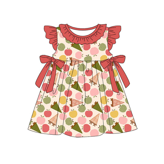 Preorder (moq 5)Baby Girls Flowers Apples Back to School Knee Length Dresses