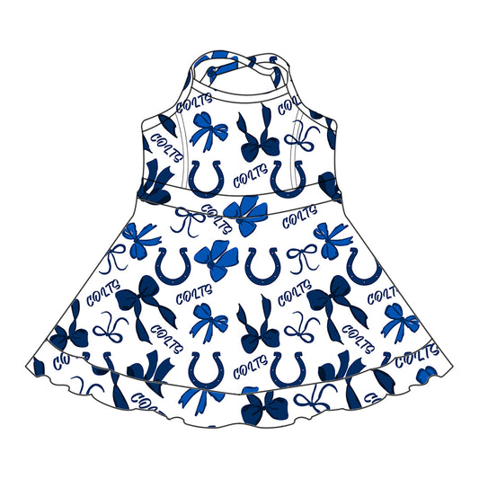 Preorder (moq 5)Baby Girls Strap Colts Bows Plaid Shorts Ruffle Team Knee Length Dresses