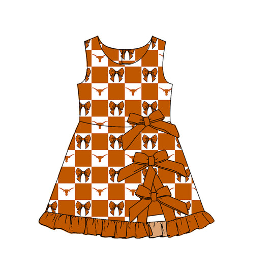 Preorder(moq 5)Baby Girls Bows Longhorns Team Short Knee Length Dress
