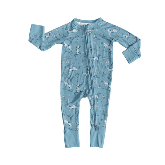 Preorder (moq 5)Baby Boys Long Sleeve Dogs Ducks Hunting Two Way Zip Convertible Rompers