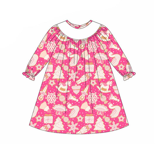 Preorder (moq 5)Baby Girls Snowflakes Gooses Christmas Knee Length Dresses