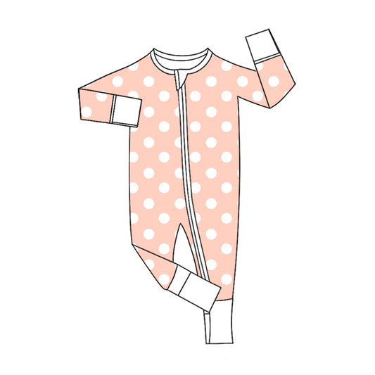 Preorder (moq 5)Baby Girls Peach Polka Dots Two Way Zip Convertible Rompers