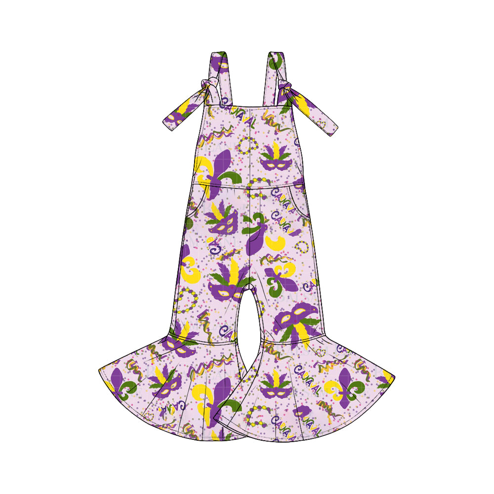Pre-order(moq5)  Cute Girls Easter Sleeveless Tie Strap Flared Jumpsuit with Pockets