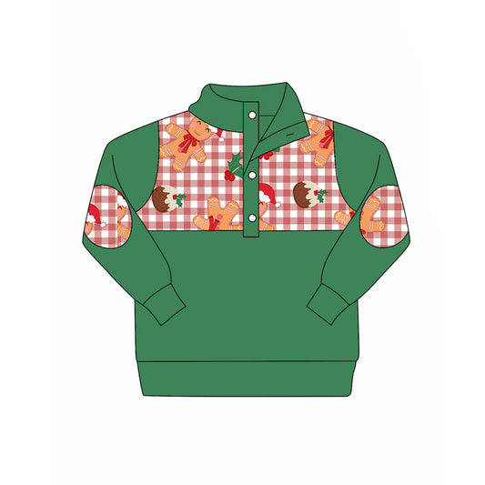 Preorder (moq 5)Baby Boys Green Long Sleeve Gingerbread Christmas Button Polo Shirts Top