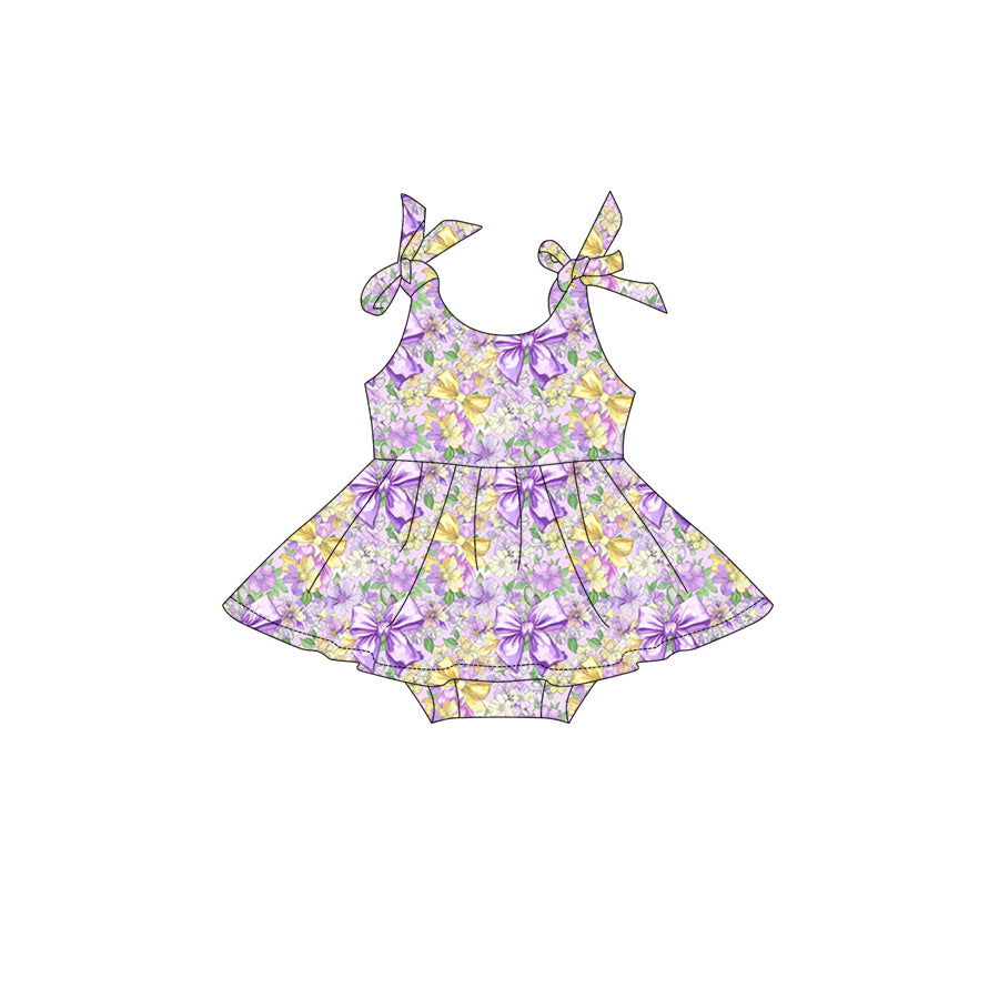 Preorder (moq 5)Baby Girls Strap Colorful Bows Flowers Tunic Ruffle Rompers