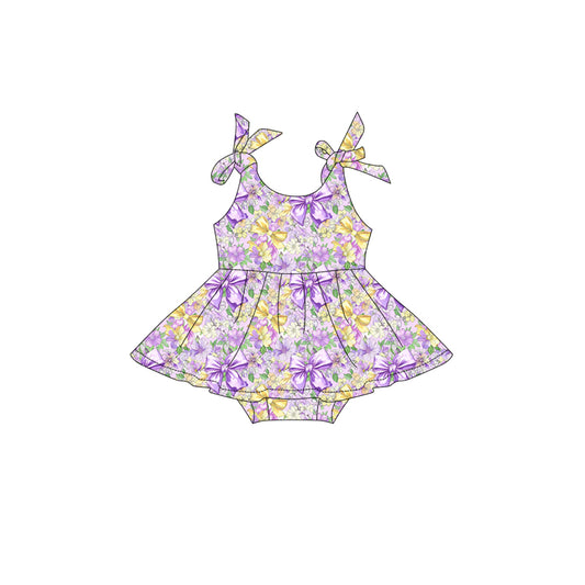 Preorder (moq 5)Baby Girls Strap Colorful Bows Flowers Tunic Ruffle Rompers