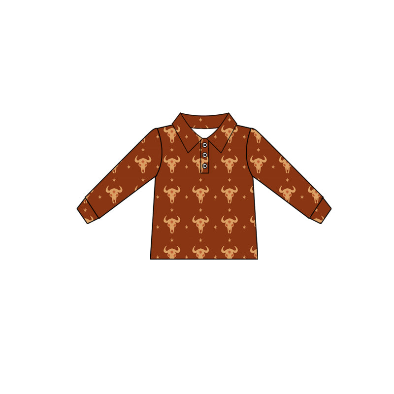 Preorder(moq 5) Baby Boys Long Sleeves Bull Skull Stars Plaid Button Polo Shirts Top