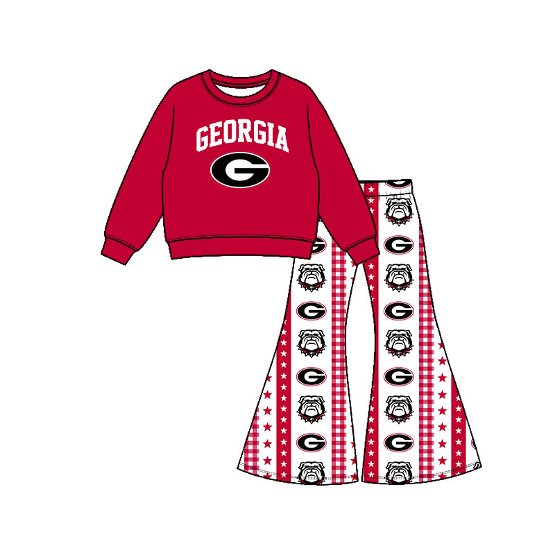 Preorder (moq 5) Girls Georgia Football Team Long Sleeve Shirts Bell Pants Boutique Outfits Clothes Sets