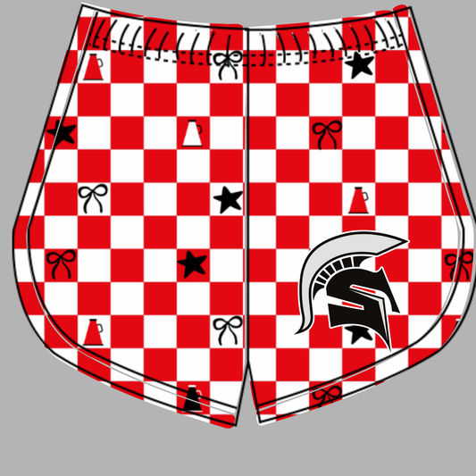 Preorder (moq 5)Baby Girls White Orange Checked Spartans Cheer Team Shorts Bottoms