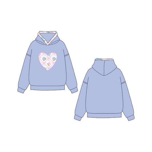 Preorder (moq 5)Baby Girls Lavender Long Sleeves Floral Hearts Hoodies Top
