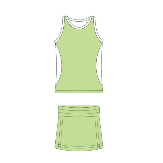 Preorder moq 10 Baby Girls Aqua Sleeveless Activity Wear Vest Top Short Skirts Yoga Set