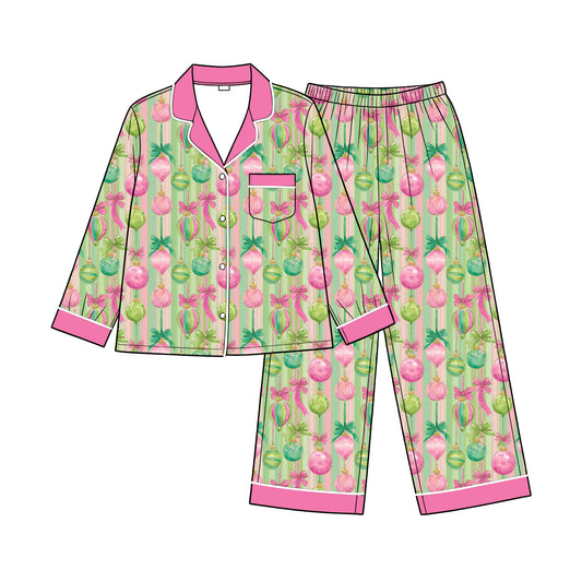Preorder(moq 5) Women Christmas Pajama Set 2-Piece V-Neck Elastic Waist Breathable Casual  Full-Length