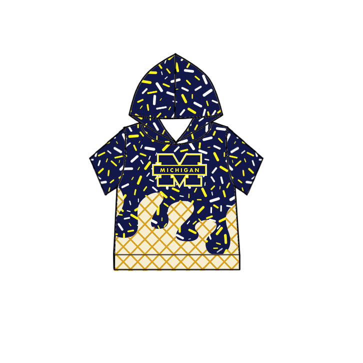 Preorder (moq 5)Baby Boys Navy Short Sleeves Michigan Drip Team Hoodies Top