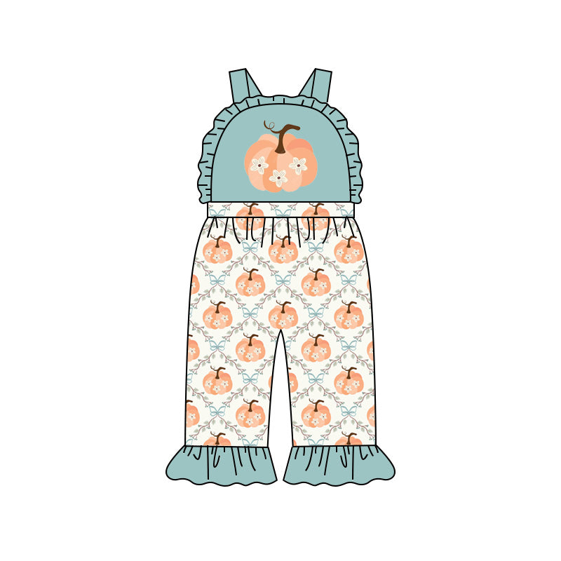 Preorder (moq 5)Baby Girls Strap Flowers Pumpkins Fall Ruffle Pant Jumpsuits