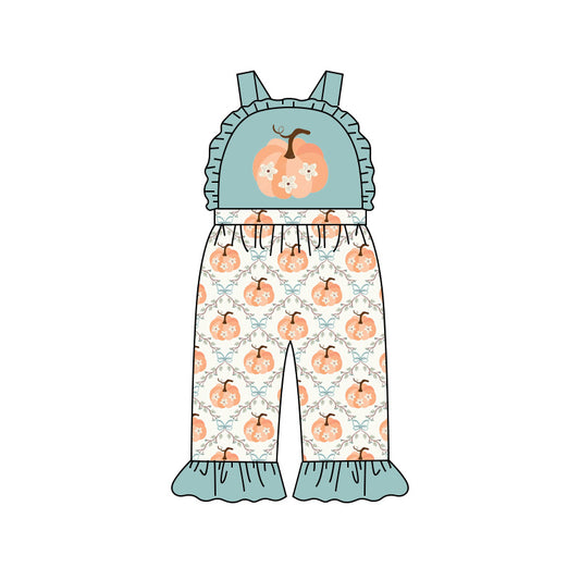 Preorder (moq 5)Baby Girls Strap Flowers Pumpkins Fall Ruffle Pant Jumpsuits