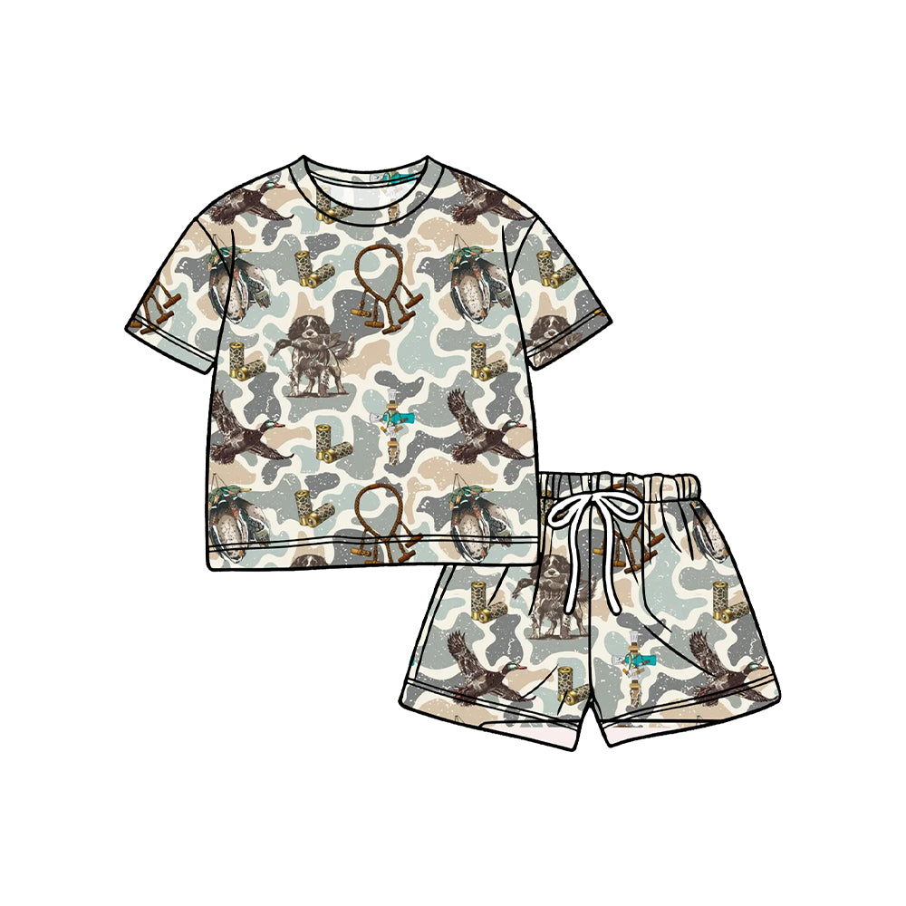 Preorder moq 5 Baby Girls Camo Dog Ducks Top Shorts Hunting Pajamas Clothes Set