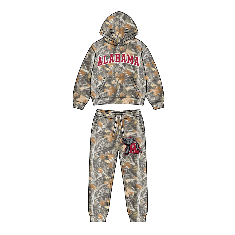 Preorder (moq 5) Baby Boys Leaves Camo Alabama Pocket Hoodie Pockets Pant Team Clothes Sets