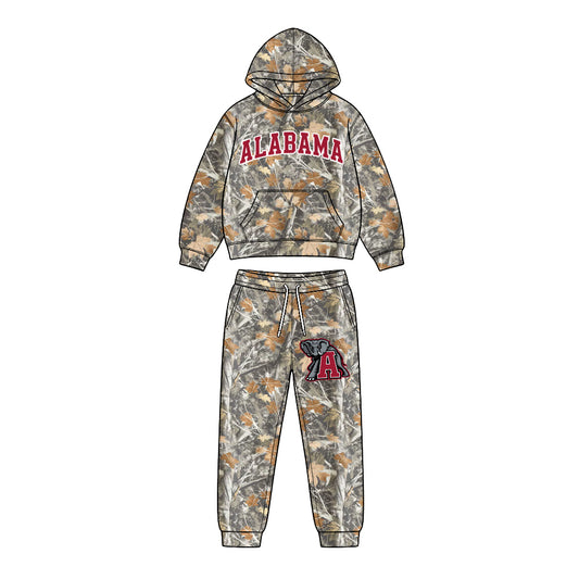 Preorder (moq 5) Baby Boys Leaves Camo Alabama Pocket Hoodie Pockets Pant Team Clothes Sets