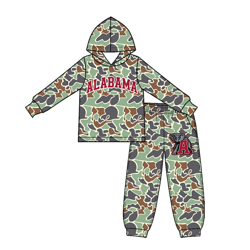 Preorder (moq 5) Baby Boy Clothes Alabama Team Mint Camo Print Long Sleeve Hoodie Jogger Pant Set