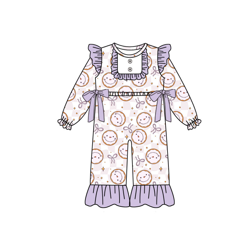 Preorder(moq 5)Baby Girls Purple Smile Bows Ruffle Rompers
