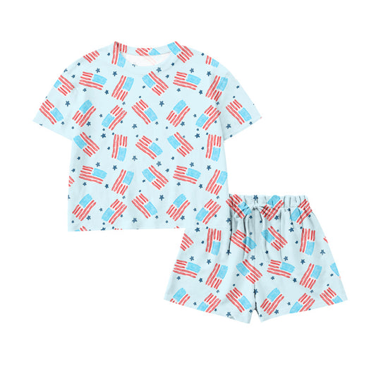 Preorder moq 5 Baby Girls Flags Stars Top Short 4th of July Clothes Set
