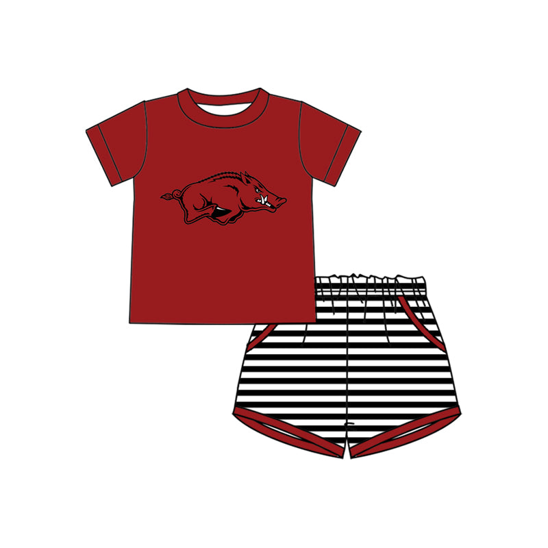 Preorder (moq 5)Baby Boys Red Bulls Top Stripe Pockets Shorts Team Clothes Set