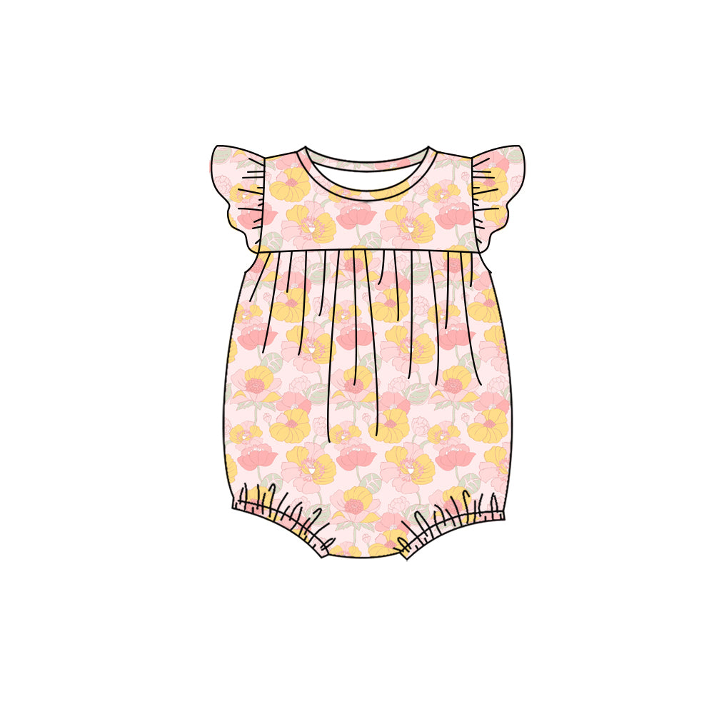 Preorder (moq 5)Baby Girls Flutter Sleeve Colorful Flowers Ruffle Rompers