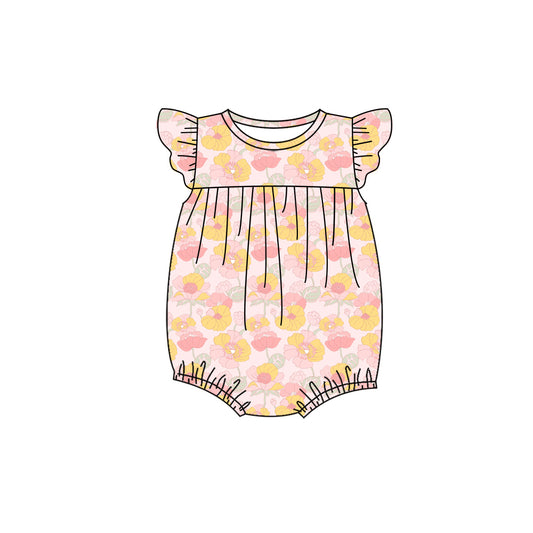 Preorder (moq 5)Baby Girls Flutter Sleeve Colorful Flowers Ruffle Rompers