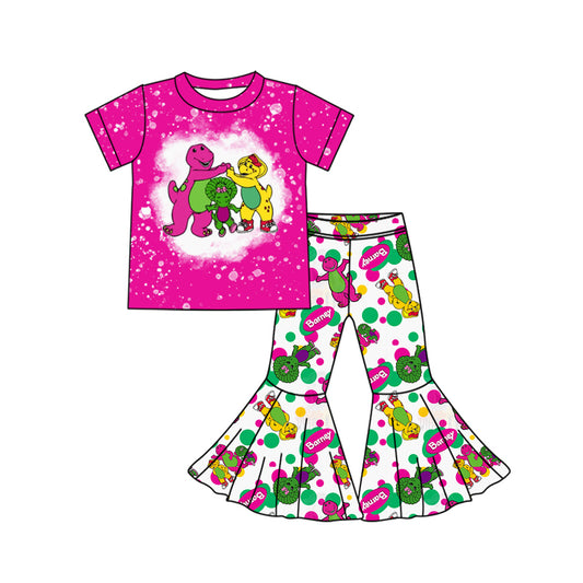 Baby Kids Girls Pink Cartoon Dinosaurs Top Bell Pants Girls Clothing Sets preorder(MOQ 5)