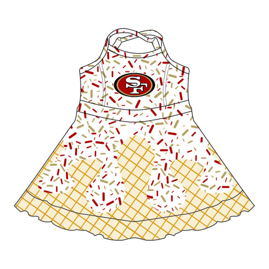 Preorder (moq 5)Baby Girls Strap Drip Sprinkles SF Team Shorts Ruffle Knee Length Dress