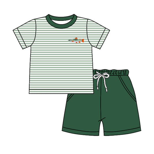 Preorder (moq 5)Baby Boys Stripes Fishing Shirts Pockets Shorts Clothes Sets