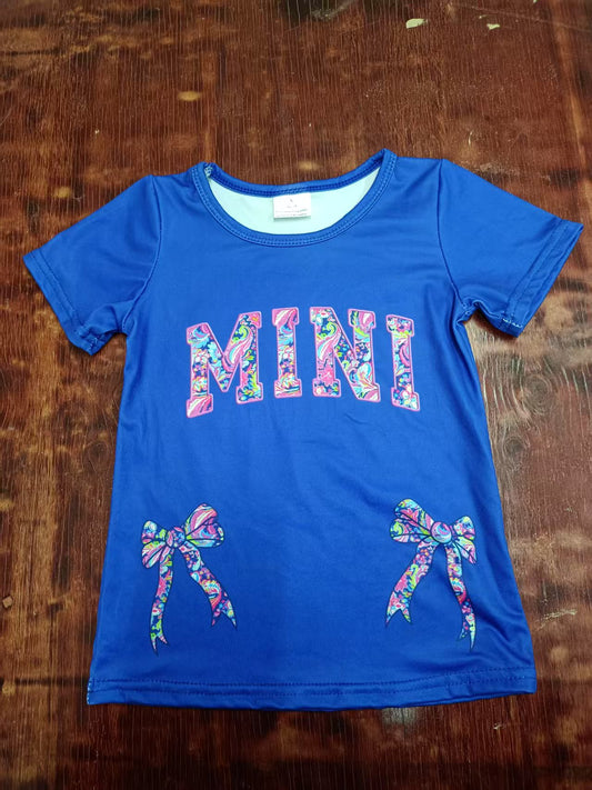 Preorder moq 5 Baby Girls Hot Blue Short Sleeves Floral MINI Bows Tee Shirts Top