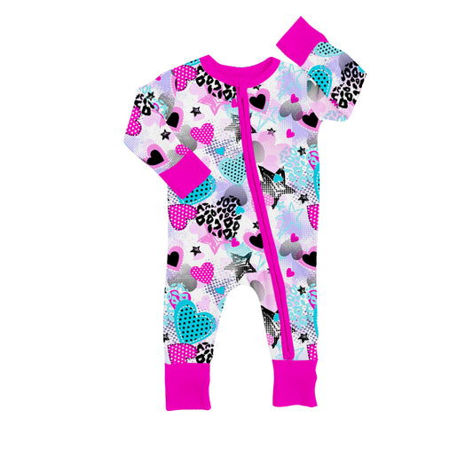 Baby Girls Long Sleeve Valentines Stars Hearts Zip Rompers preorder(moq 5)